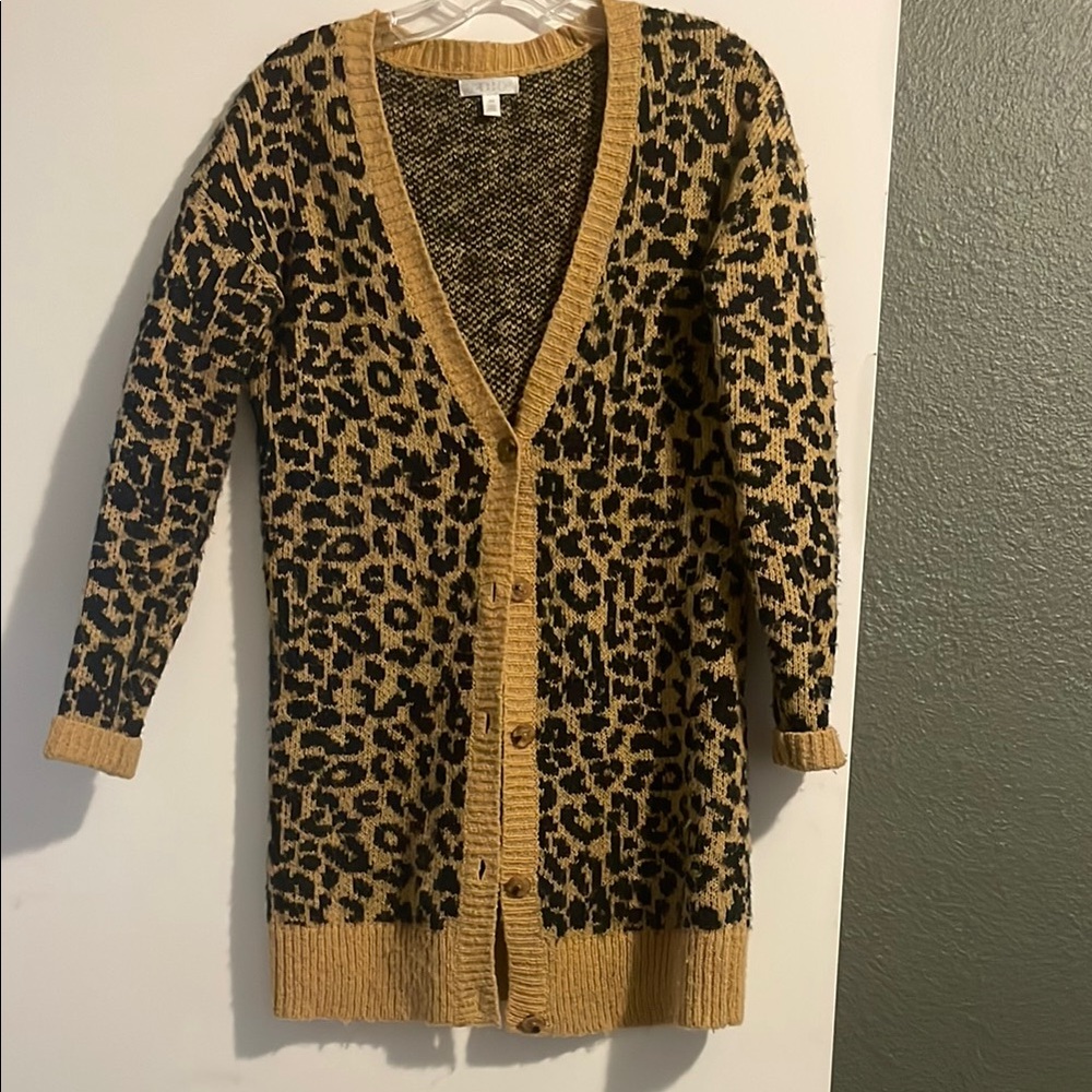Abound Black and Tan Leopard Print Cardigan Sweater